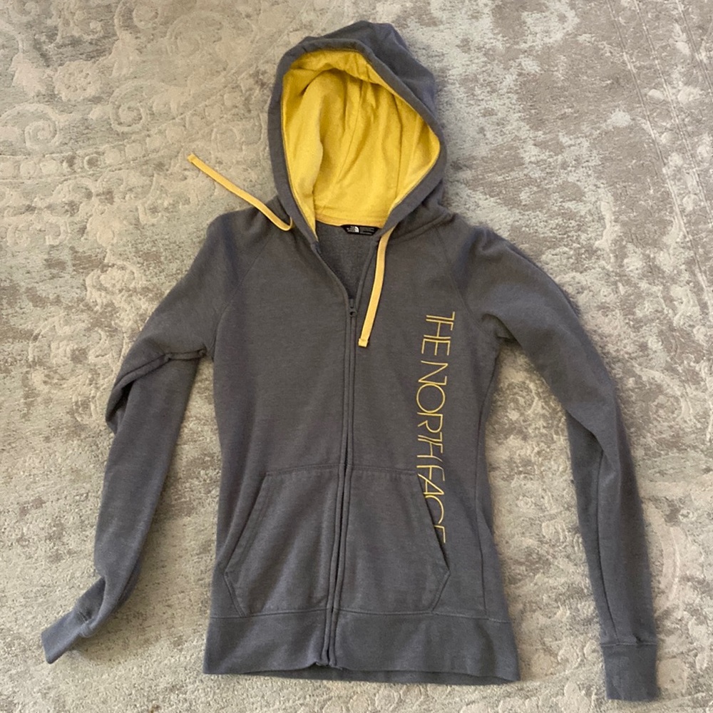 North Face zip hoodie in grey and yellow